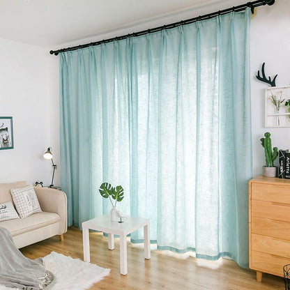 One Panel Light Blue Linen Curtains Sheer Curtains, Natural Linen Curtain for Living Room Bedroom Balcony