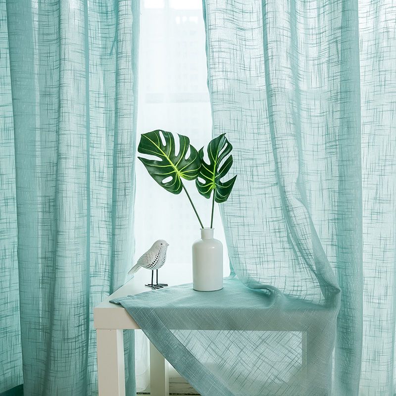 One Panel Light Blue Linen Curtains Sheer Curtains, Natural Linen Curtain for Living Room Bedroom Balcony