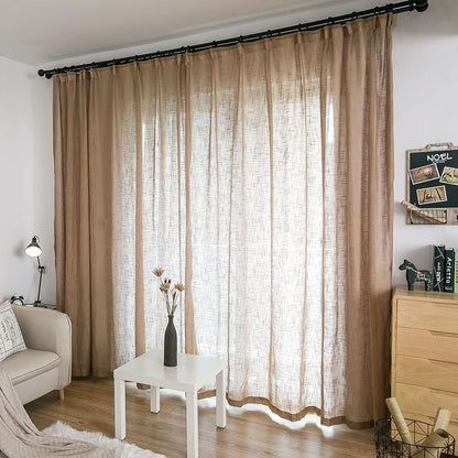 High Quality One Panel  Coffee Linen Curtains Sheer Curtains, Natural Linen Curtain for Living Room Bedroom Balcony