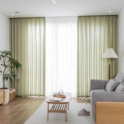 High Quality One Panel  Matcha Green Linen Curtains Sheer Curtains, Natural Linen Curtain for Living Room Bedroom Balcony