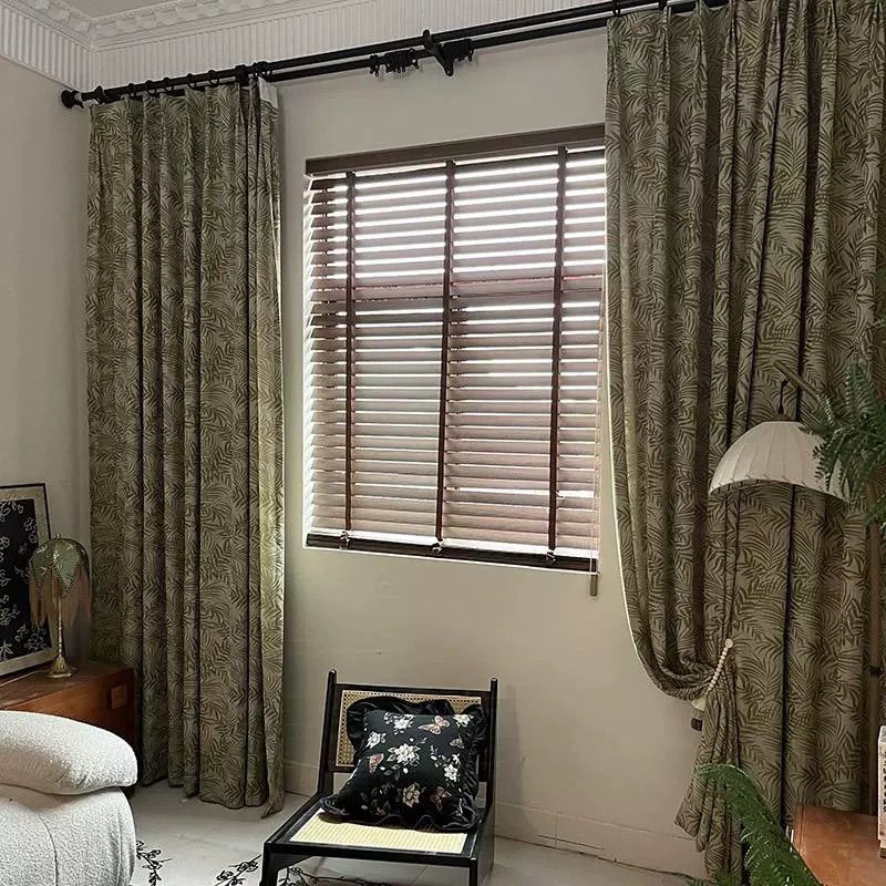 One Panel Leaves Print Curtains, Green Leaves Sheer Curtain for Living Room Bedroom Balcony