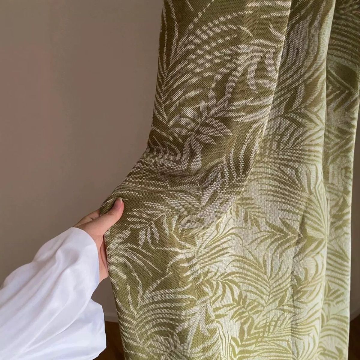 One Panel Leaves Print Curtains, Green Leaves Sheer Curtain for Living Room Bedroom Balcony