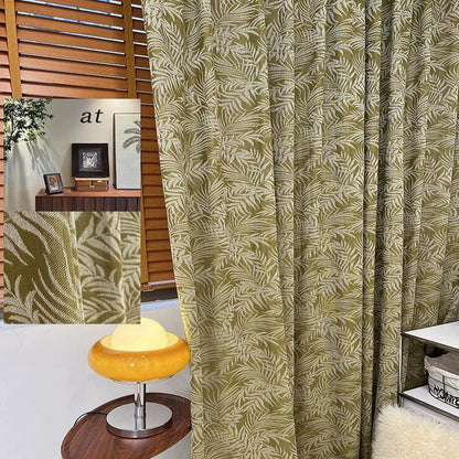 One Panel Leaves Print Curtains, Green Leaves Sheer Curtain for Living Room Bedroom Balcony