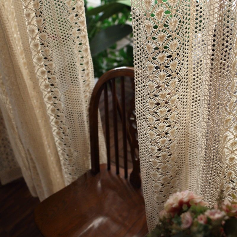 One Panel American Rustic Lace Sheer Curtains, Hollow Out Sheer Curtain for Living Room Bedroom Balcony