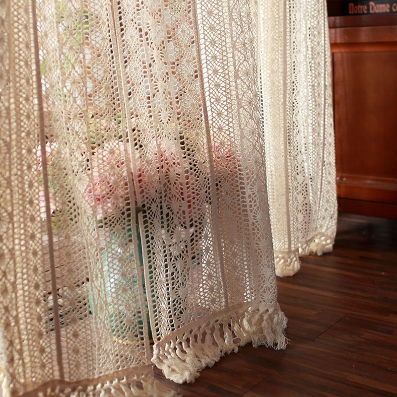 One Panel American Rustic Sheer Curtains, Hollow Out Sheer Curtain for Living Room Bedroom Balcony