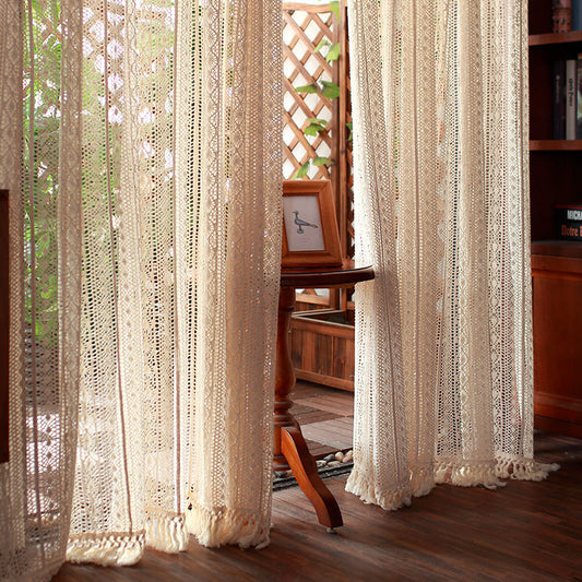 One Panel American Rustic Sheer Curtains, Hollow Out Sheer Curtain for Living Room Bedroom Balcony