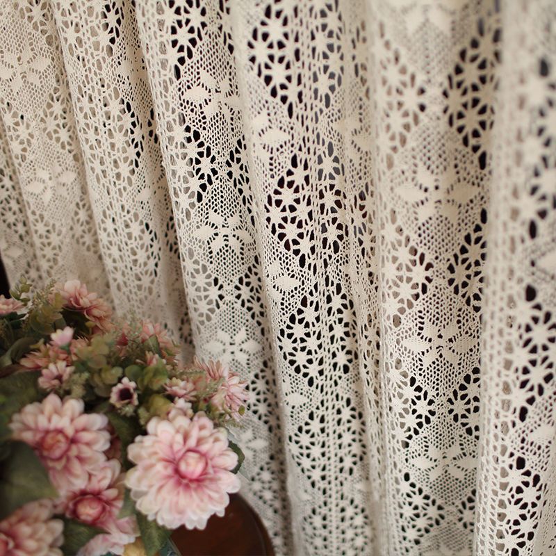 One Panel American Rustic Sheer Curtains, Crochet Curtain Sheer Curtain for Living Room Bedroom Balcony