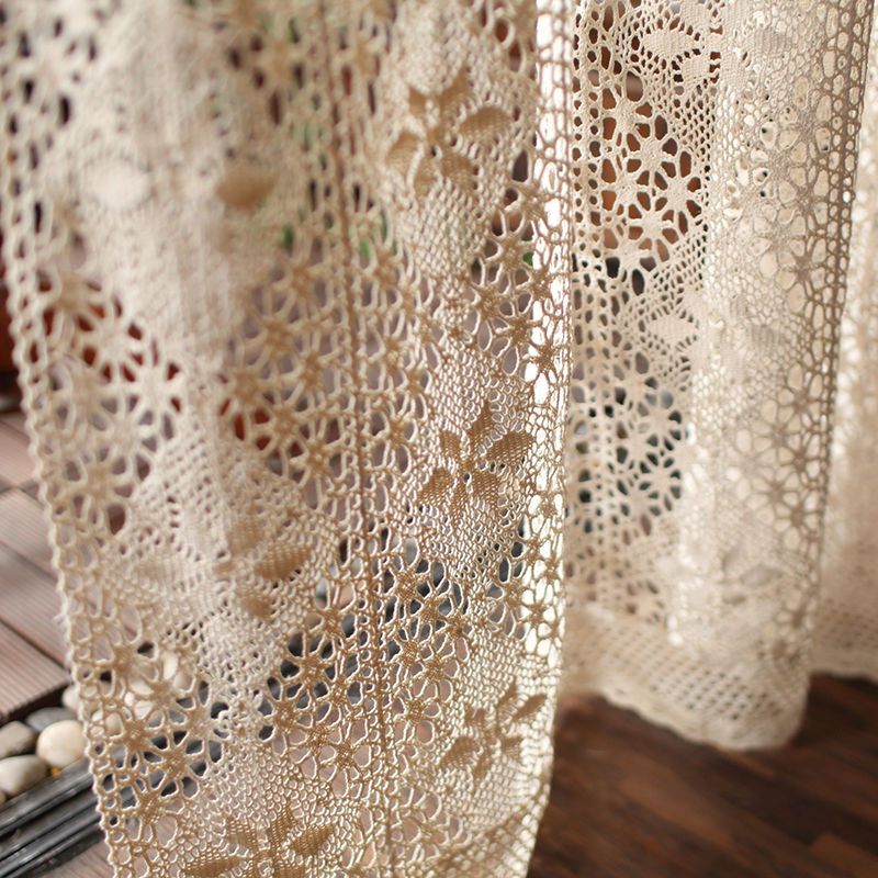 One Panel American Rustic Sheer Curtains, Crochet Curtain Sheer Curtain for Living Room Bedroom Balcony