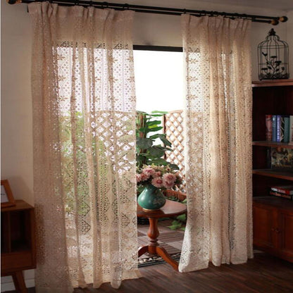 One Panel American Rustic Sheer Curtains, Crochet Curtain Sheer Curtain for Living Room Bedroom Balcony