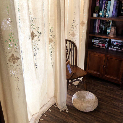 One Panel American Rustic Sheer Curtains, Crochet Curtain Sheer Curtain for Living Room Bedroom Balcony