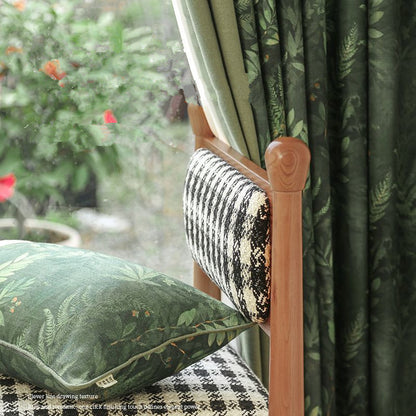 One Panel Retro Tropical Leaves Print Curtains, Emerald Green Leaves Curtain for Living Room Bedroom Balcony