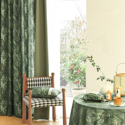 One Panel Retro Tropical Leaves Print Curtains, Emerald Green Leaves Curtain for Living Room Bedroom Balcony