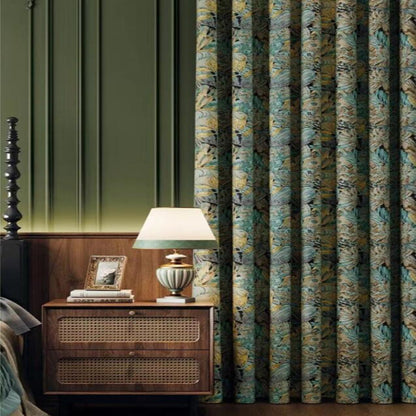 One Panel Retro Tropical Leaves Blackout Curtains, Jacquard Weave Leaves Curtain for Living Room Bedroom Balcony