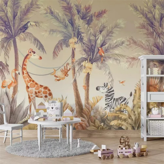 Jungle Animals Graffiti Nursery Children's Room Wallpaper Wall Mural Home Decor