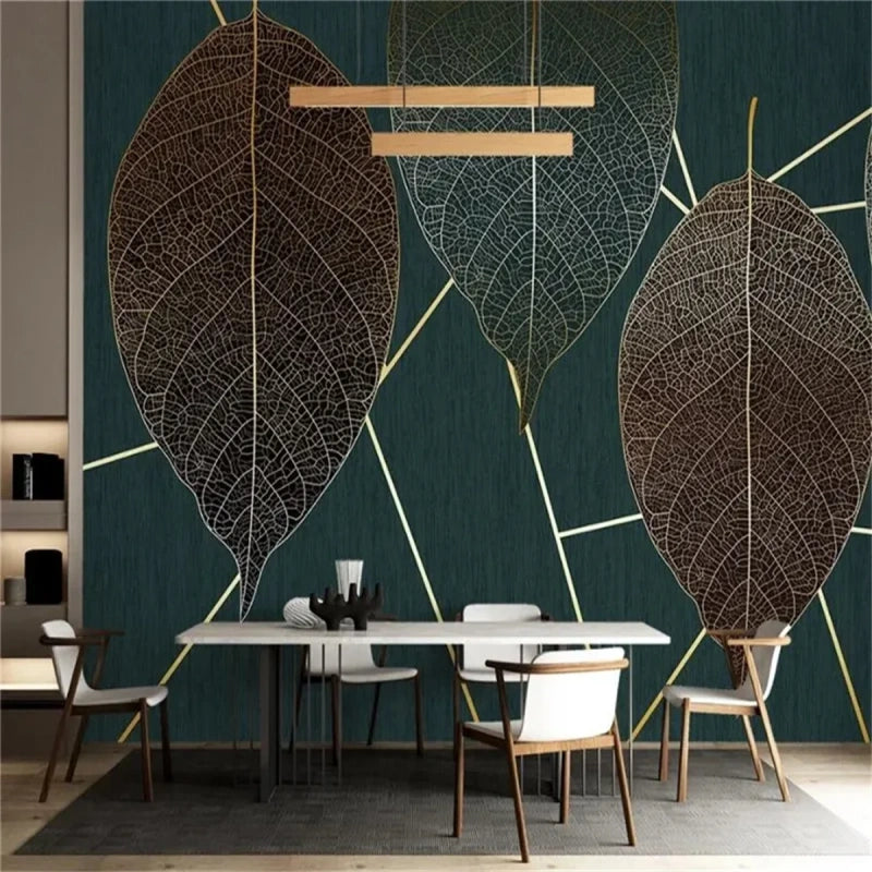 Nordic Plant Leaf Geometry Wallpaper Wall Mural Home Decor