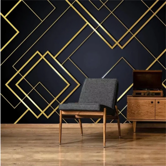 Simple Gold Line stitching Geometric Wallpaper Wall Mural Home Decor
