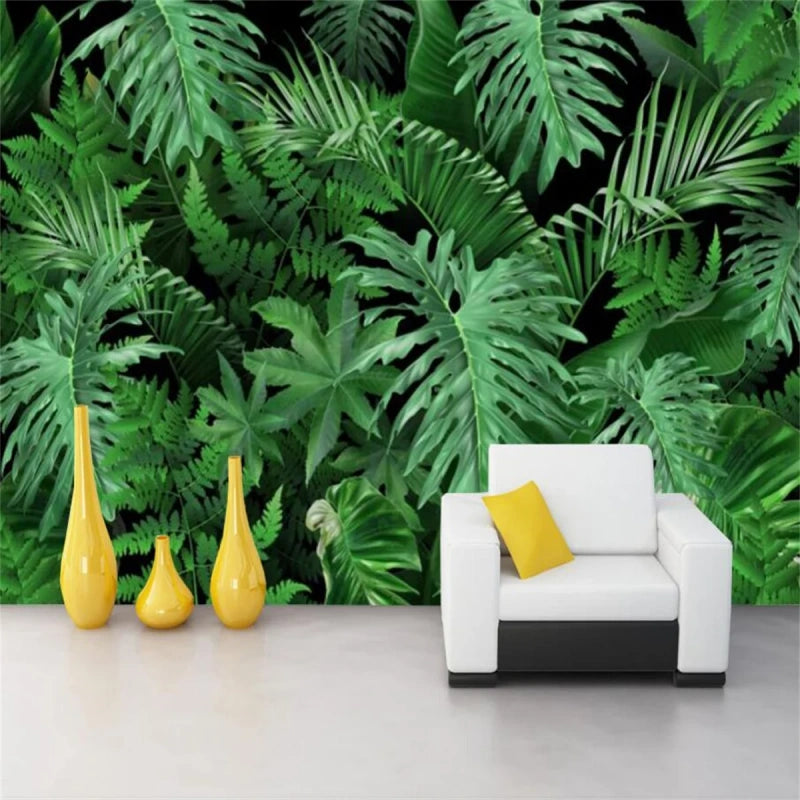 Tropical Plant Green Leaves Wallpaper Wall Mural Home Decor