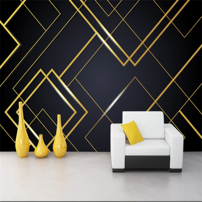 Simple Gold Line stitching Geometric Wallpaper Wall Mural Home Decor