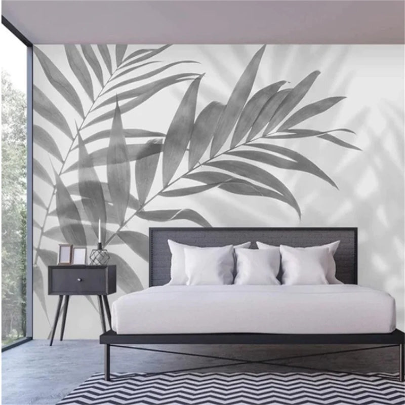 Southeast Asia Grey Palm Leaves  Wallpaper Wall Mural Home Decor
