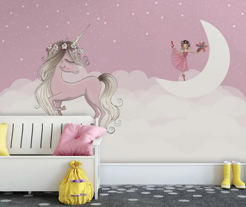 Pink Background White Clouds Kids Babies' Room Nursery Wallpaper Wall Mural Home Decor