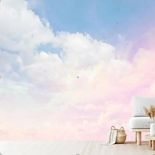 Colorful Blue Sky White Clouds Pink Clouds Wallpaper Wall Mural Home Decor