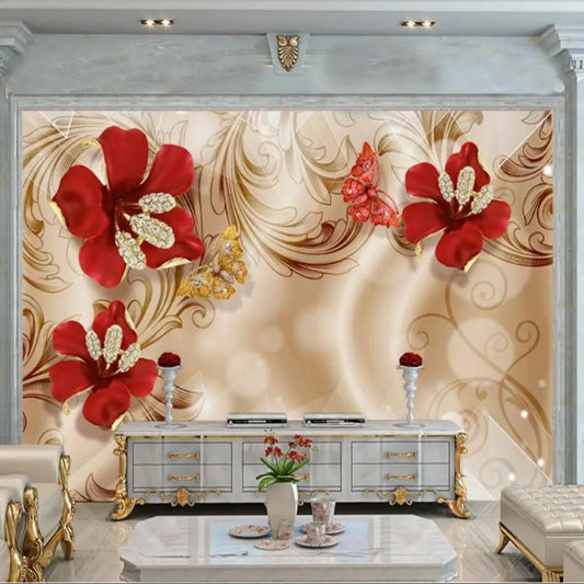 3D Jewelry Flowers Floral Wallpaper Wall Mural Home Decor