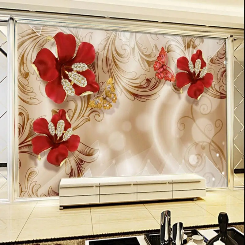 3D Jewelry Flowers Floral Wallpaper Wall Mural Home Decor