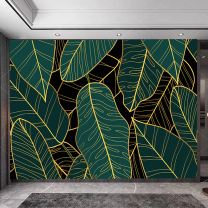 Gradient Golden Linear Background with Banana Leaves Wallpaper Wall Mural