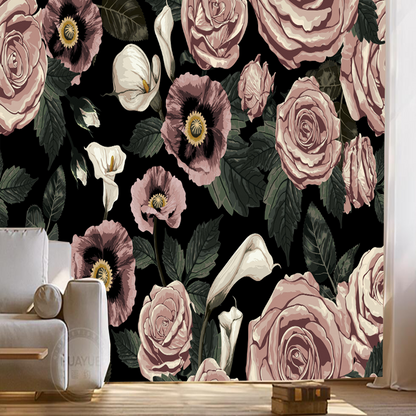 Retro Vintage American Rustic Roses Flowers Floral Wallpaper Wall Mural