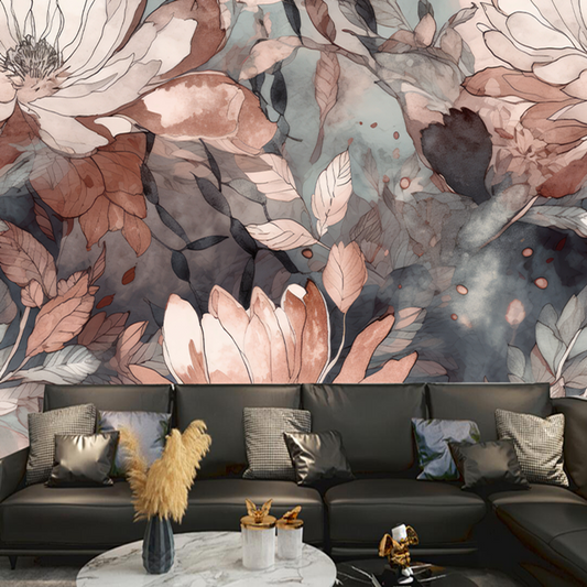 Abstract Retro Vintage Watercolor Flowers Floral Wallpaper Wall Mural