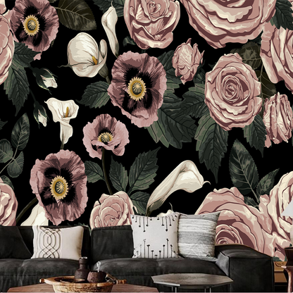 Retro Vintage American Rustic Roses Flowers Floral Wallpaper Wall Mural