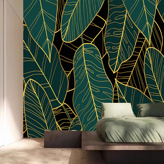 Gradient Golden Linear Background with Banana Leaves Wallpaper Wall Mural