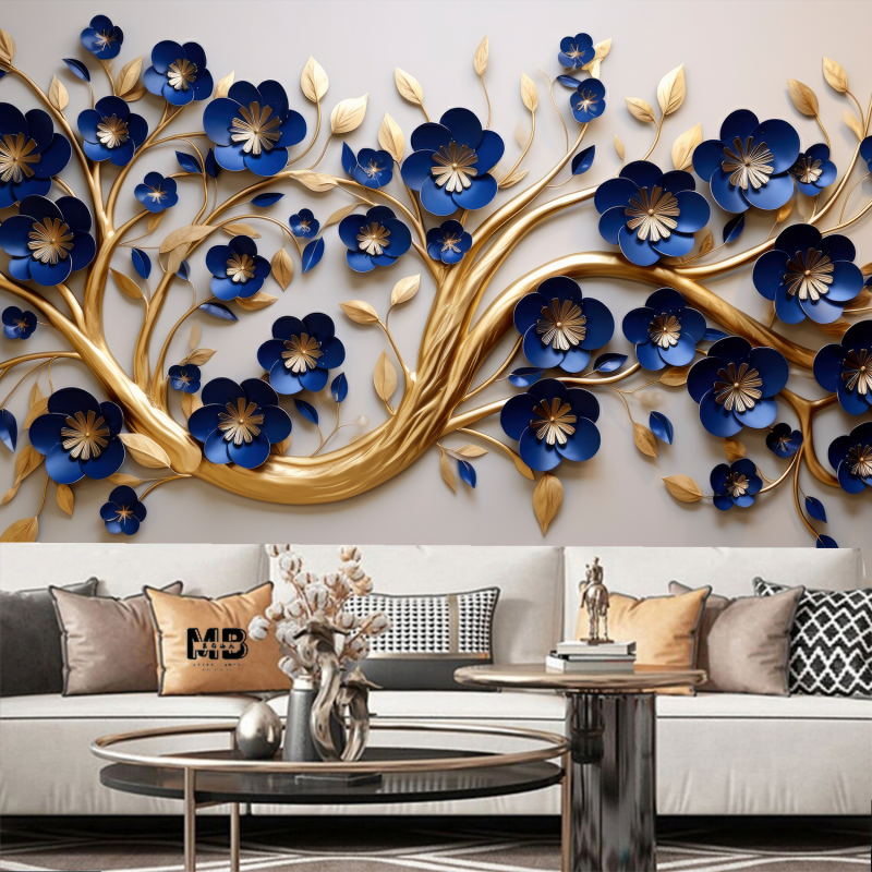 3D Hanging Blue Flowers Floral Wallpaper Wall Mural Home Decor