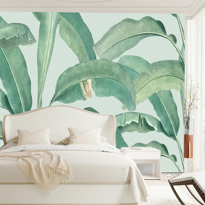 Tropical Summer Plant Green Banana Leaves Wallpaper Wall Mural