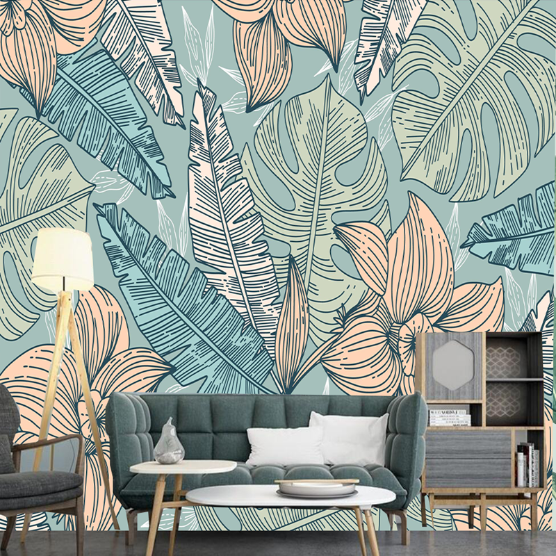 Modern Abstract Linear tropical Leaves Wallpaper Wall Mural