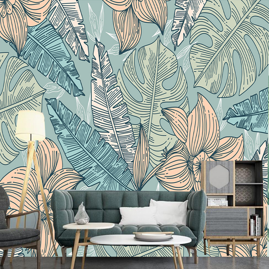 Modern Abstract Linear tropical Leaves Wallpaper Wall Mural