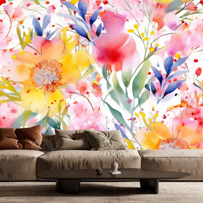 Watercolor Flowers Floral Wallpaper Wall Mural Home Decor