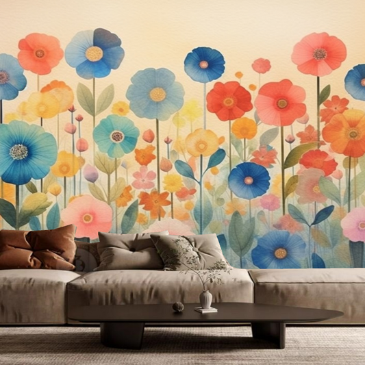 Watercolor Small Flowers Floral Garden Field Wallpaper Wall Mural Home Decor