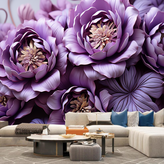 Purple Peony Flowers Floral Wallpaper Wall Mural Home Decor