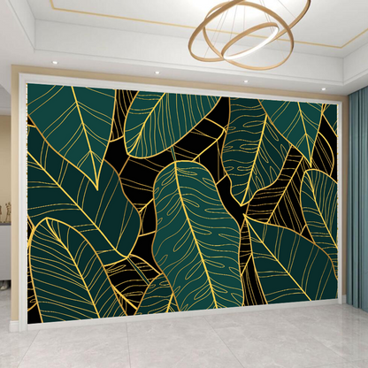 Gradient Golden Linear Background with Banana Leaves Wallpaper Wall Mural