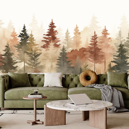 Watercolor Pine Tree Forest Wallpaper Wall Mural Home Decor