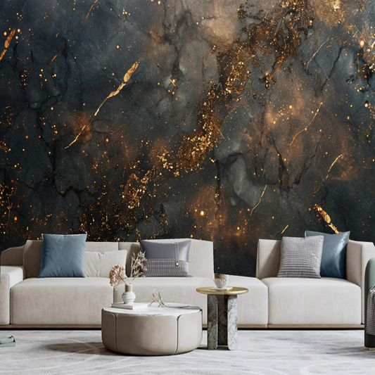 Abstract Grey and Golden Marble Wallpaper Wall Mural Home Decor