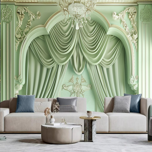 3D Green Curtain Wallpaper Wall Mural Home Decor