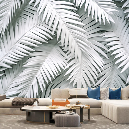 White Palm Leaf Wallpaper Wall Mural Wall Decor