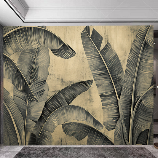 Monochromatic Tropical Banana Leaves Plants Wallpaper Wall Mural Wall Decor