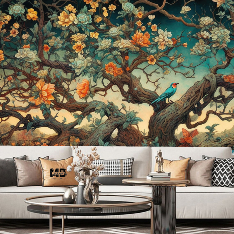 Huge Tree Flowers and Birds Wallpaper Wall Mural Home Decor