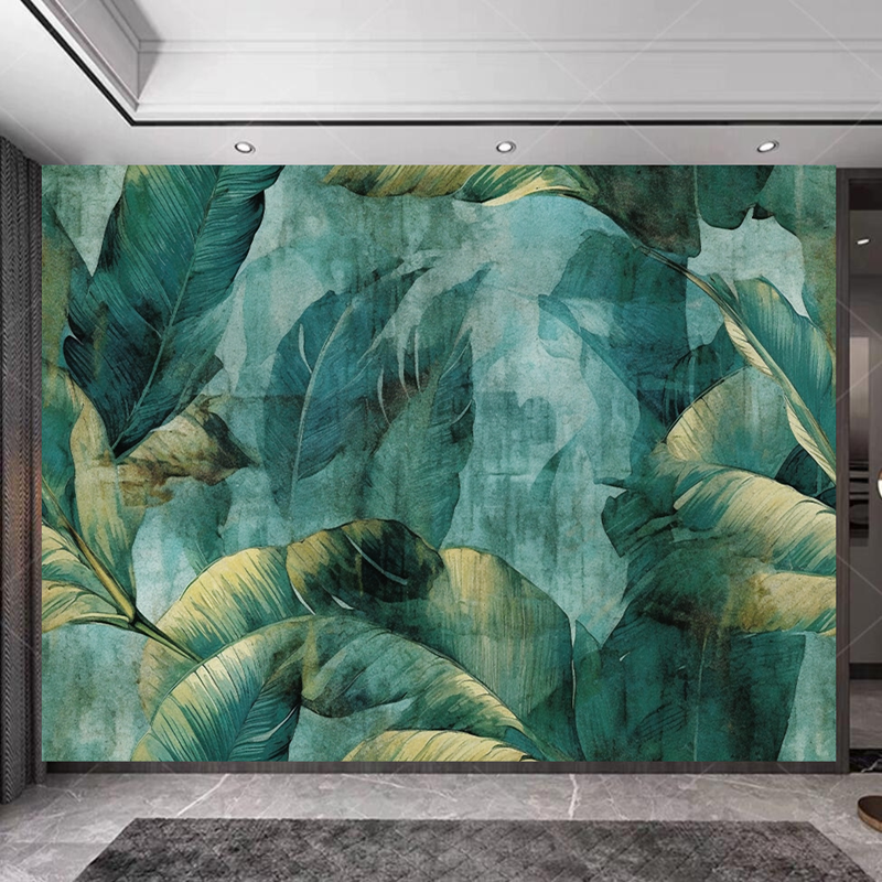 Abstract Art Print Modern Green Leaves Wallpaper Wall Mural