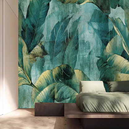 Abstract Art Print Modern Green Leaves Wallpaper Wall Mural