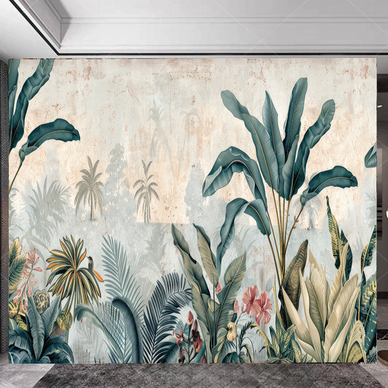 Retro Rain Forest Tropical Plants Jungle Wallpaper Wall Mural Wall Decor