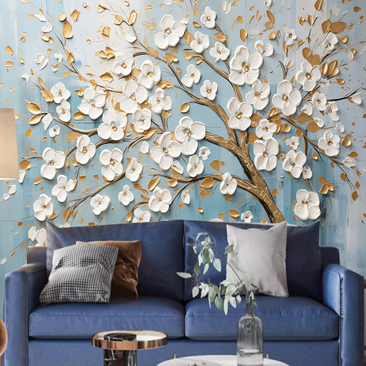 Cherry Blossom Painting Flowers Floral Wallpaper Wall Mural